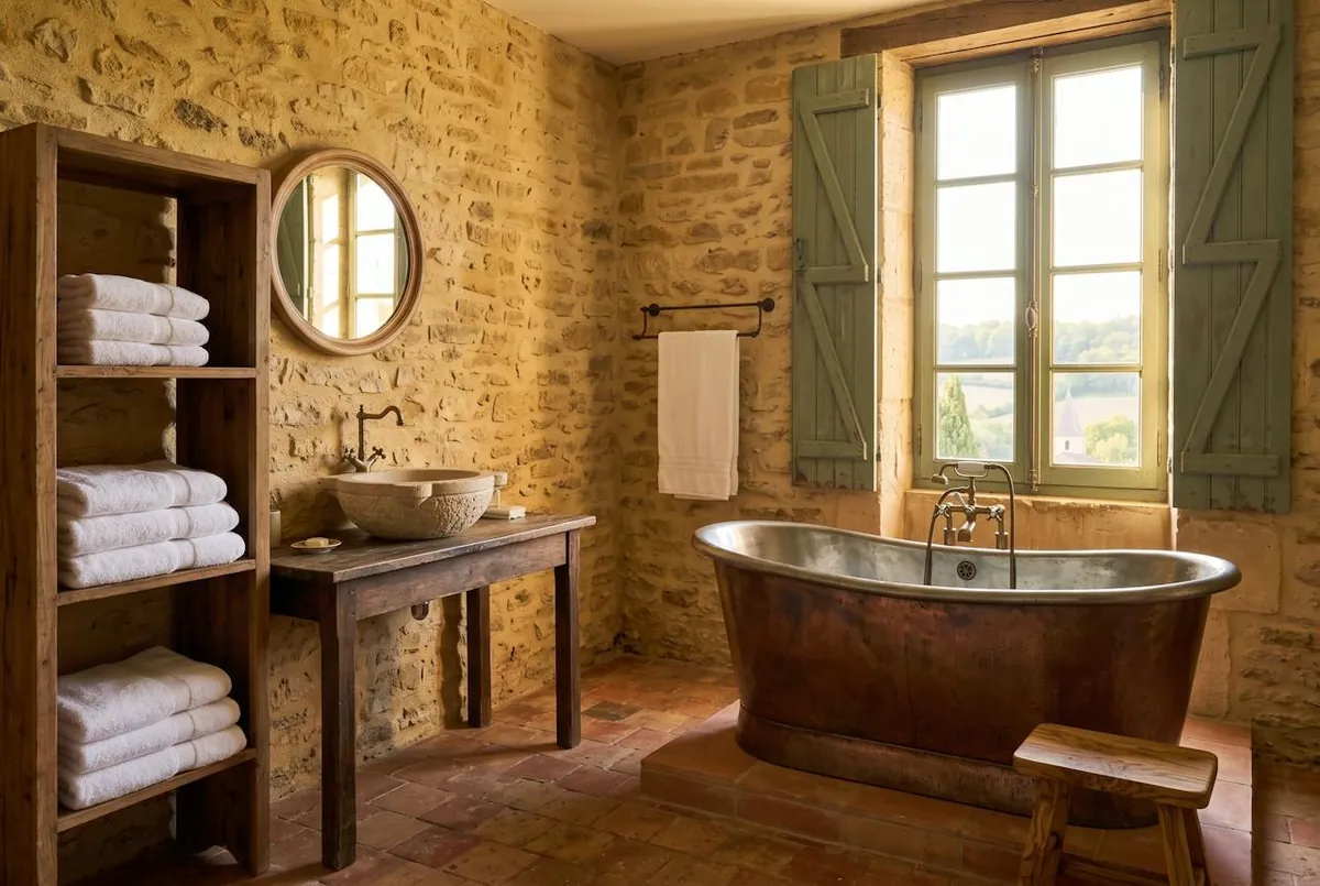 Chambre Cuivre — la salle de bain et sa baignoire de cuivre